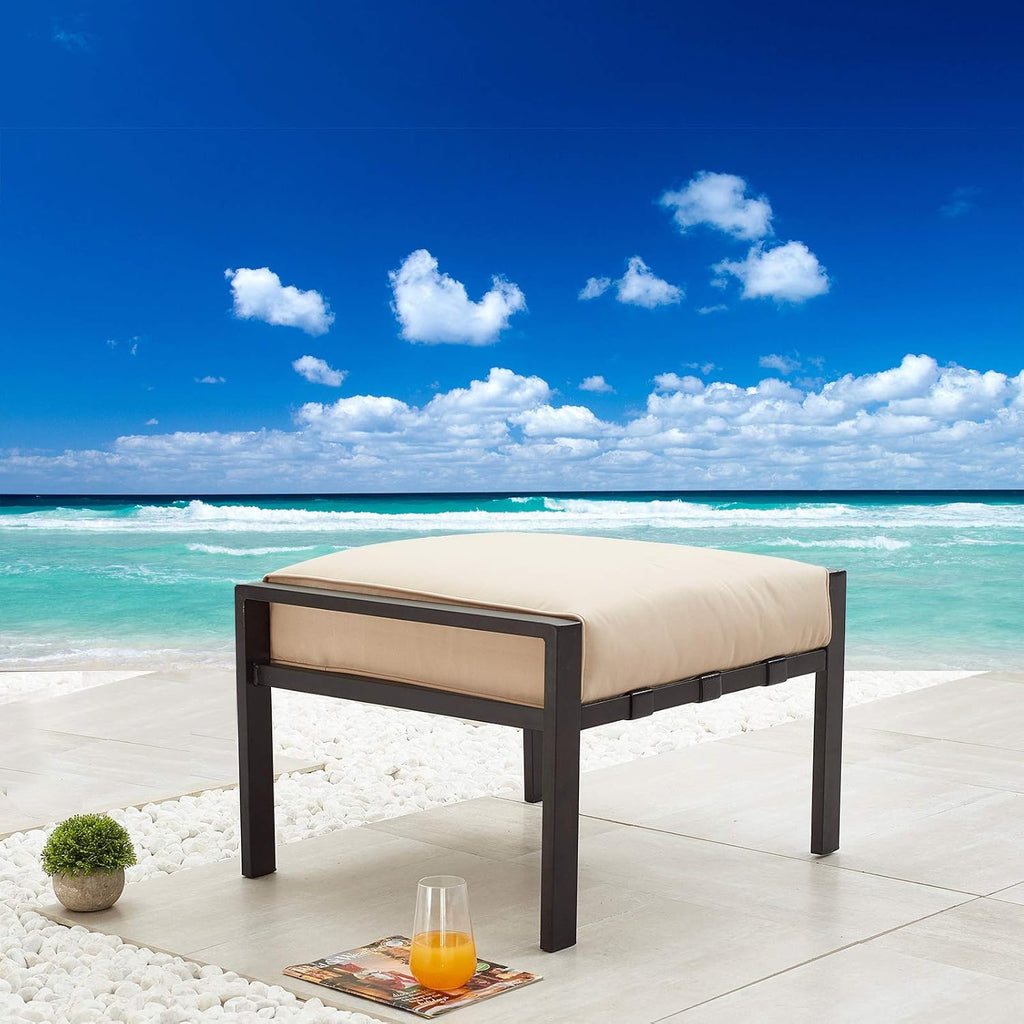 Festival Depot Dining Outdoor Patio Bistro Furniture Ottoman Footstool with Slatted Steel Frame Legs with Embed Premium Fabric Soft & Comfortable 4.3" Cushion Foot Rest for Garden Yard All-Weather