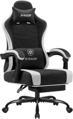 Homall Gaming Chair with Massage & Footrest, Ergonomic Computer Office Chair, High-Back Racing Style Reclining Chair with Adjustable Lumbar Support, Breathable Tech Fabric for Adults (Black)