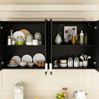 Kitchen Cabinet Set with 5 Drawers and Shelves, Wall-Mounted Pantry Cabinet Set with Doors & Countertop, for Kitchen Storage Black and Oak