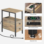 HOOBRO End Table with Charging Station, Narrow Side Table with 2 Drawer & USB Ports & Power Outlets, Nightstand for Small Spaces, for Living Room, Bedroom, Sapphire Brown UC541BZ01