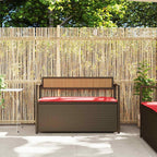 Brown Poly Rattan Patio Storage Bench with Cushion, Outdoor Seat with Waterproof Storage Bag and Gas Spring Lid
