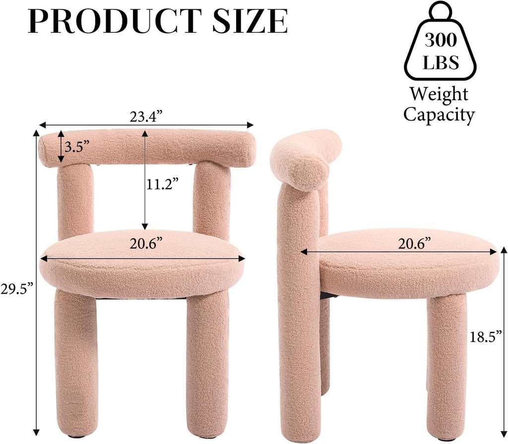 Boucle Dining Chairs Set of 2, Mid Morden Century Chairs with Curved Back Round Upholstered Round Dining Chairs, Armless,for Bedroom Kitchen and Dining Living Reading Room Reception, Pink