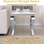 Marble End Table, Modern White Faux Marble Sofa Side Table with Silver Stainless Steel Legs, Luxury Sqaure Accent Side Table Bedside Table Nightstand for Living Room Bedroom Office