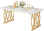 Tribesigns 63" Dining Table for 4 to 6, White and Gold Kitchen Table | Modern Large Rectangular Dinner Table Kitchen & Dining Room Furniture with Faux Marble Tabletop and Geometric Legs