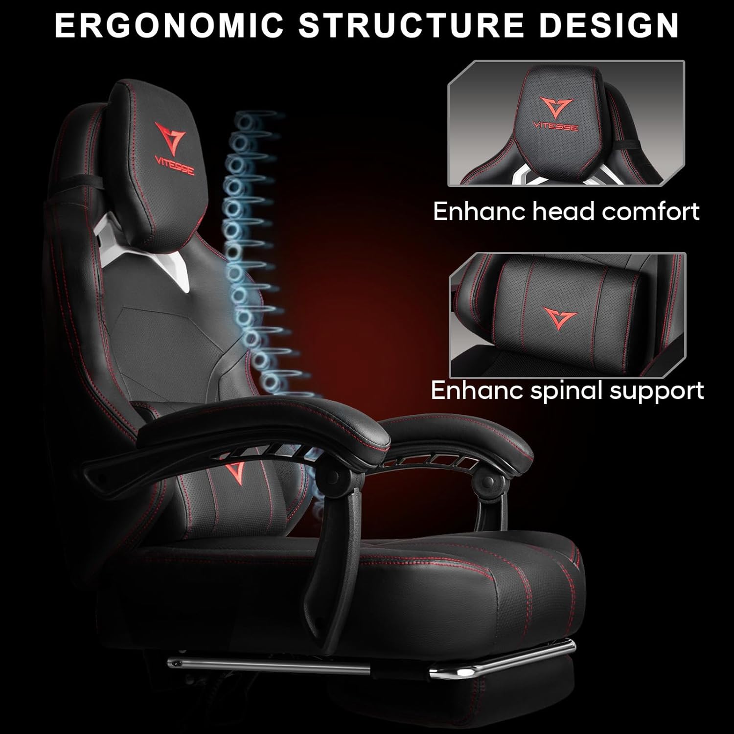 VITESSE Big and Tall Gaming Chair 400lb Capacity with Footrest | Racing-Style High Back Video Game Chair for Adults, PU Leather Computer Chair with Oversized Headrest for Gaming and Work