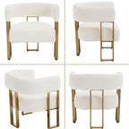 Barrel Accent Chair,Modern Side Chair with Golden Metal Legs, Sherpa Upholstered Reading Armchair for Bedroom, Boucle Club Chairs for Living Room/Reception Room/Lounge/Office, White