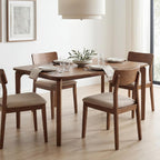 DUOMAY Mid-Century Modern Walnut Color Dining Table, 63" Rectangular Kitchen Table with Solid Wood Legs, Curved Edges, 6-Person Table for Dining Room Living Room Kitchen