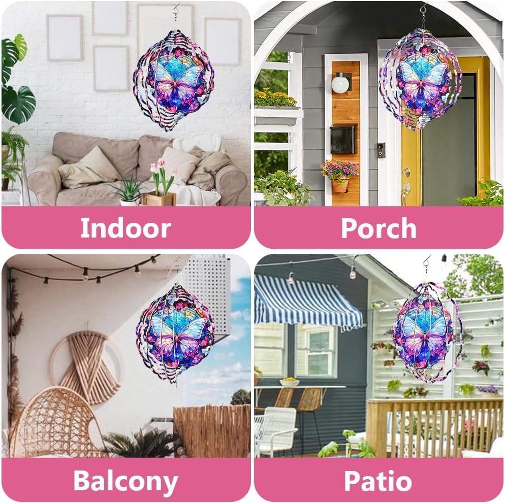 Butterfly Wind Spinner, 3D Hanging Stainless Steel Garden Spinner, Wind Spinner Hanging for Outdoor & Indoor Décor, Unique Gifts for Yard Garden Decoration or Patio Décor (Butterfly)