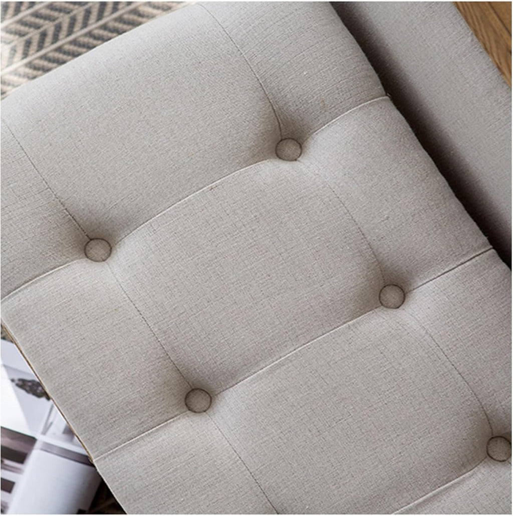 Modern French Vintage Bench with Padded Seat and Rubberwood Legs, Memory Foam Upholstered Entryway and Dining, Tufted Fabric End of Bed for Bedroom Living Room Hallway Entryway