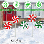 5 Pack Metal Colorful Candy Wind Spinners Outdoor,Lollipop Christmas Decorations Outside,Yard Stake for Garden,Lawn Ornament