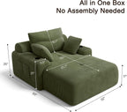 69” Floor Chaise Lounge Chair Indoor, Oversized Chaise Lounge Reading Chairs with 4 Side Pockets and 2 Cup Holders, Comfy Corduroy Sleeper Sofa Bed for Living Room Bedroom Apartment, Green