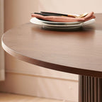 Homedot 47" Round Kitchen Dining Table Walnut for 4 with Veneer Tabletop | Farmhouse Dinner Table Fluted| Two-Part Tabletop| Rustic Circle Dining Table with Wooden Strip Base for Dining Living Room