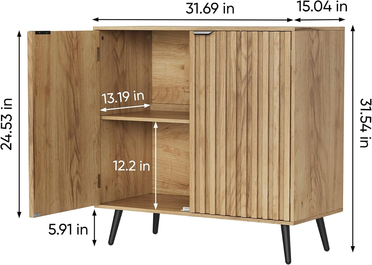 Semiocthome Buffet Cabinet with Storage, Sideboard Cabinet with Fluted Doors and Metal Legs, Storage Cabinet with Adjustable Shelf, Accent Table for Living Room, Kitchen, Entryway - Natural