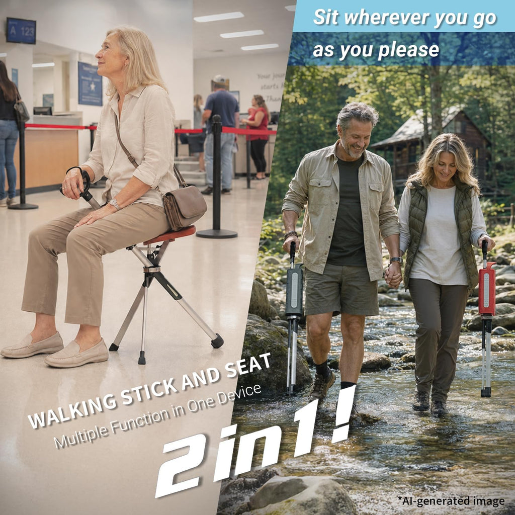 STEP2GOLD Ta-Da Chair Series 2- Portable Walking Stick, Cane with Seat, Foldable Chair, Hiking Stick, for Camping, Hiking, Lightweight Aluminum, Easy Carry, Anti-Slip