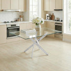 59 Inch Glass Dining Table for 6, Modern Square Kitchen Table with Silver Legs, Spacious Dining Room Furniture for Home, Living Room, Apartment