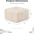 Furniture of America Havyn Modern Faux Fur 1-Seater Square Modular Foam Ottoman, Compressed Couch in a Box, No Assembly Required, for Living Room and Office, Sand