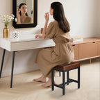 Vanity Stool, Vanity Chair for Makeup Room, Square Faux Leather Small Ottoman Foot Stool with Metal Legs, Modern Makeup Chair for Bedroom, Living Room, Brown