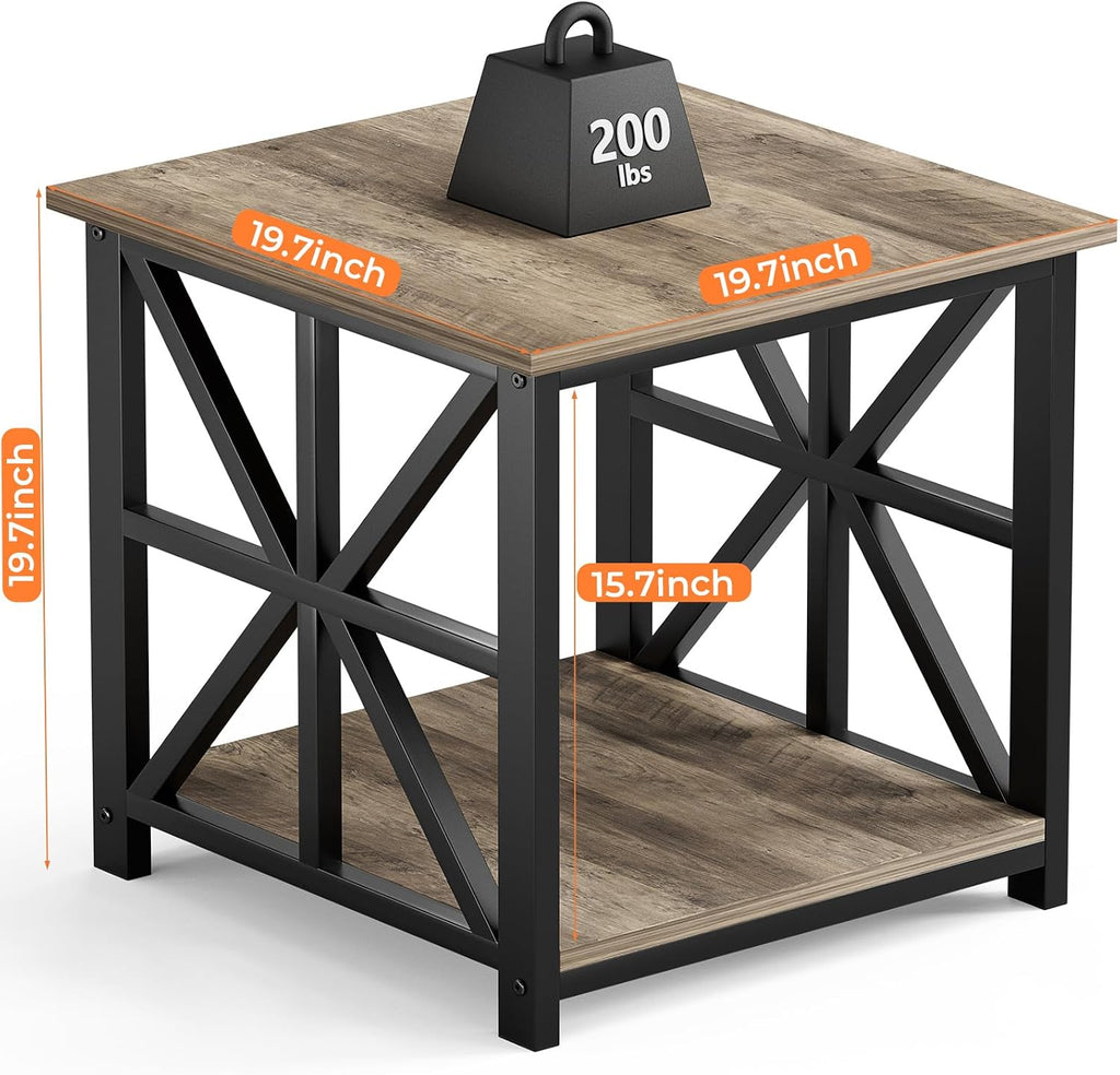 GreenForest End Table with 2-Tier Storage Shelf, 19.7 inch Side Table for Living Room, Modern Nightstand Bedside Table for Bedroom Office, Grey Wash
