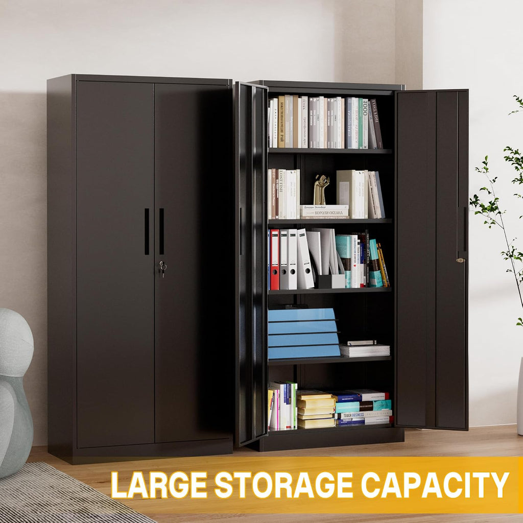 Metal Storage Cabinet with 2 Doors and 4 Adjustable Shelves, 71" Garage Storage Cabinet with Anti-Tipping Design, Lockable Garage Cabinets for Office, Home, Garage, Gym, School
