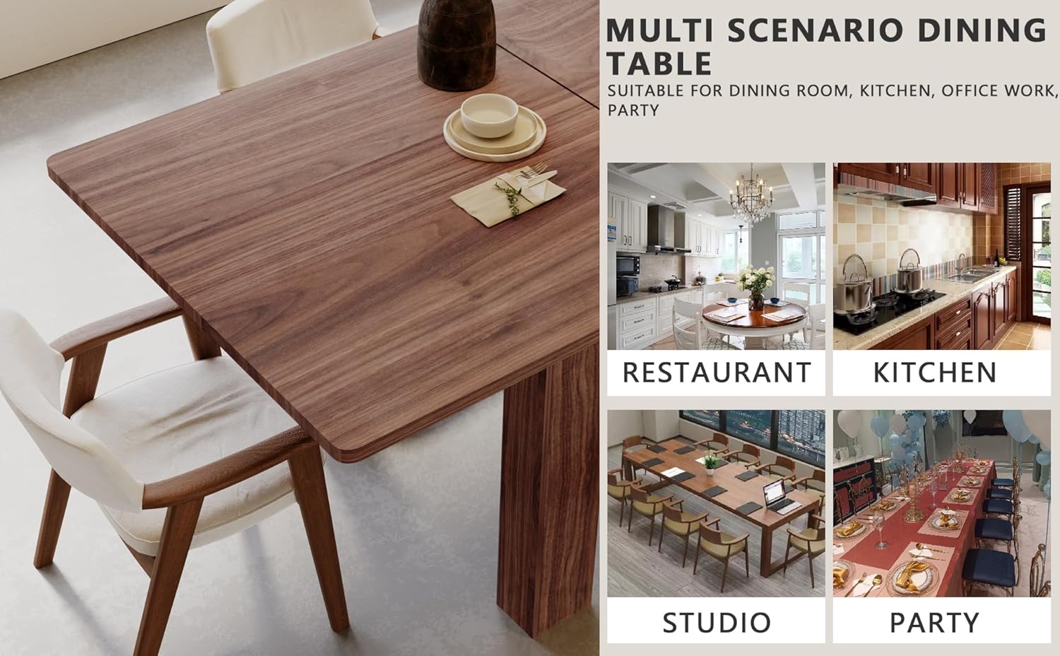 Expandable Dining Table for 6-10 People, 55" to 86" Wooden Extendable Kitchen Table with Slide-Out Leaf, Modern Rectangular Table for Office Living Room,Brown