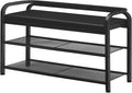 YATINEY Shoe Bench with Backrest, Entryway Bench, 2-Tier Shoe Rack with PU Padded Seat, Upholstered Shoe Storage Bench with Back, for Hallway, Entryway, Foyer, Bedroom, Black HX14BB