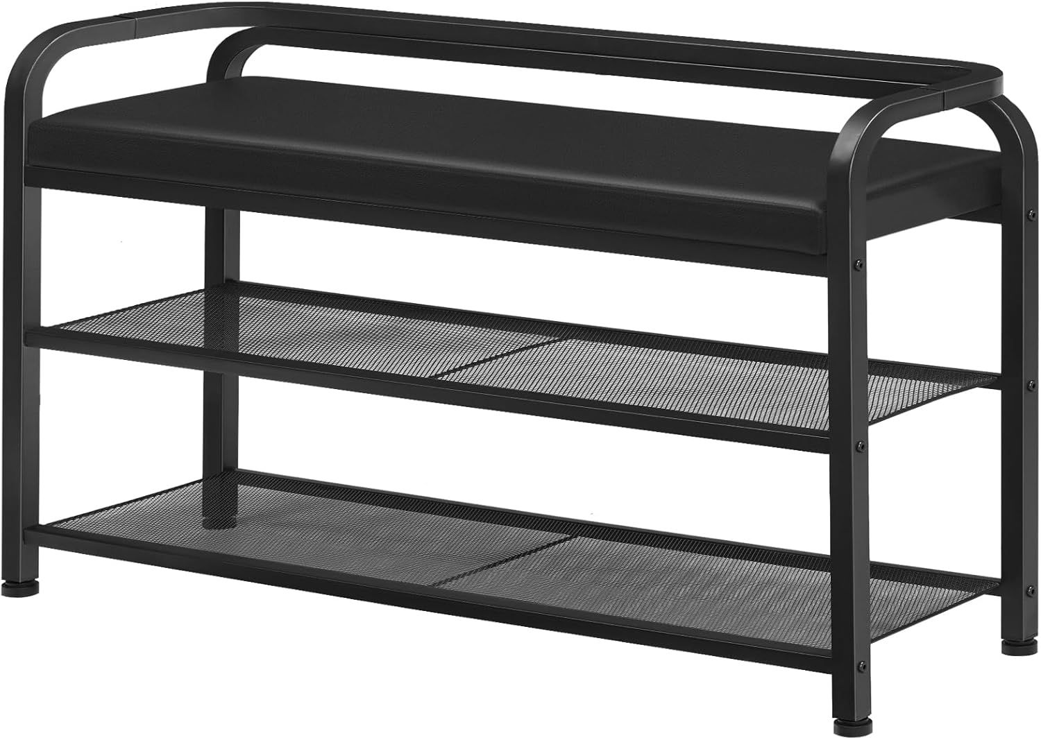 YATINEY Shoe Bench with Backrest, Entryway Bench, 2-Tier Shoe Rack with PU Padded Seat, Upholstered Shoe Storage Bench with Back, for Hallway, Entryway, Foyer, Bedroom, Black HX14BB