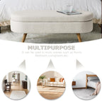 SoarFlash Ottoman Oval Storage Bench Linen Fabric Rubber Wood Legs（Beige）