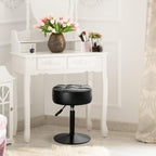 LUE BONA Adjustable Vanity Stool 15.8"-20.7", 360° Swivel Faux Leather Chair, 300lbs Capacity for Makeup Room, Bathroom, Living Room, Black