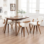 Swivel Dining Chairs Set of 4 Mid Century Modern White Faux Leather Upholstered Kitchen Chairs with Bentwood Frame Armrests Side Chairs,Comfortable Ergonomic Wood Accent Chair No Wheels