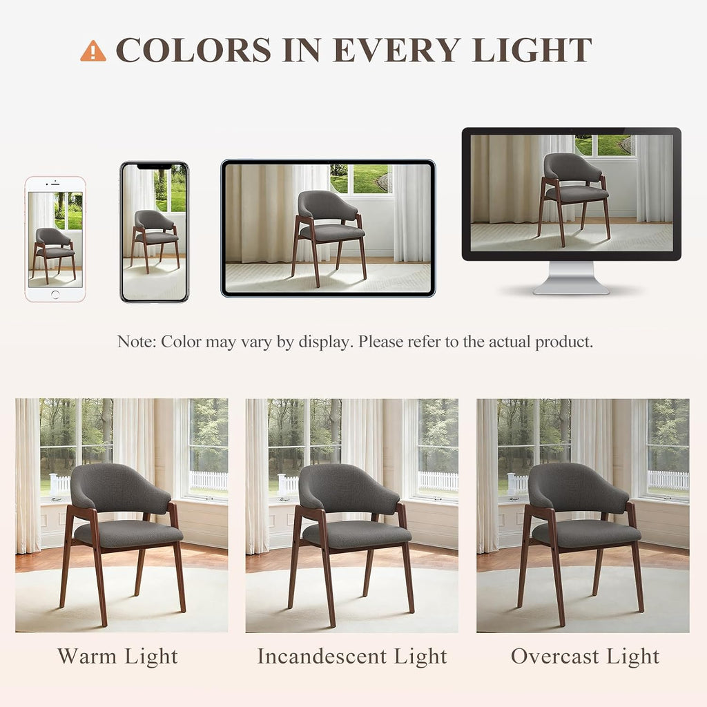 MALOL Wooden Dining Chairs Set of 4, Modern Fabric Upholstered Dining Room Chair, Kitchen Side Chairs, Farmhouse Dinner Chair with Curved Open Back for Kitchen, Grey