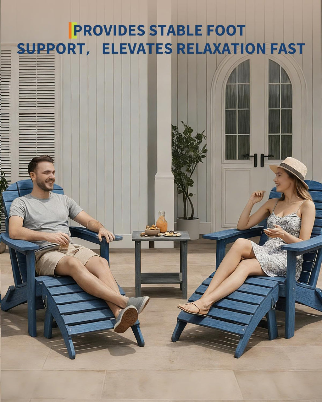Garvee Folding Adirondack Ottoman, HDPE Outdoor Footrest for Adirondack Chair, All-Weather Resistant for Deck Backyard Patio Outside Poolside Porch Lawn - Navy Blue