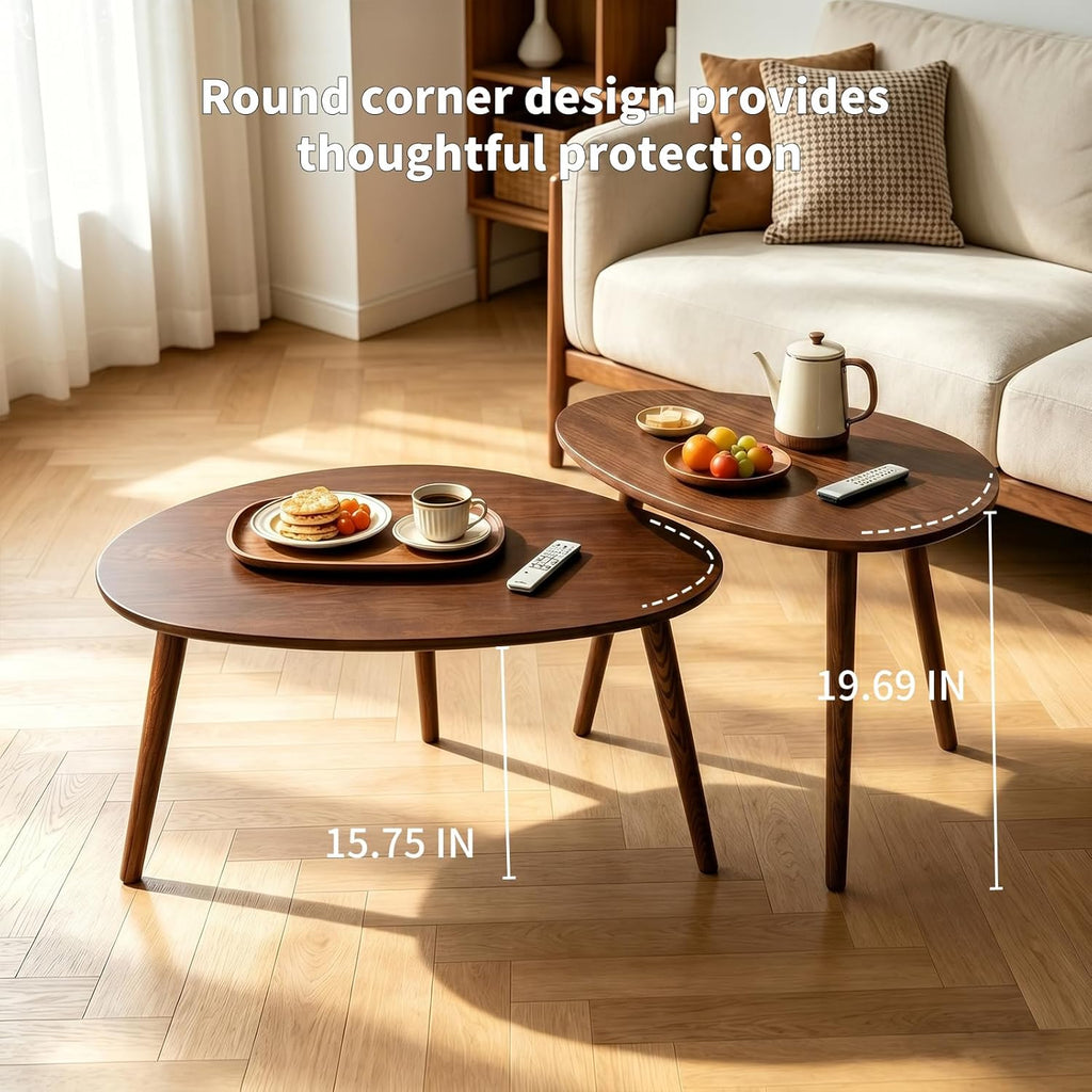 Walnut Oval Side Table, 17.5''D x 25.6''W x 19.7''H, Mid Century Modern Small Coffee Table with 3 Tapered Legs, Solid Oak Wood for Small Spaces, Living Room, Apartments, Easy Assembly