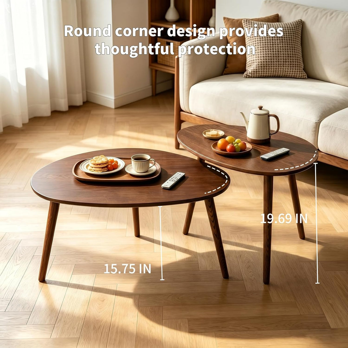 Walnut Oval Side Table, 17.5''D x 25.6''W x 19.7''H, Mid Century Modern Small Coffee Table with 3 Tapered Legs, Solid Oak Wood for Small Spaces, Living Room, Apartments, Easy Assembly