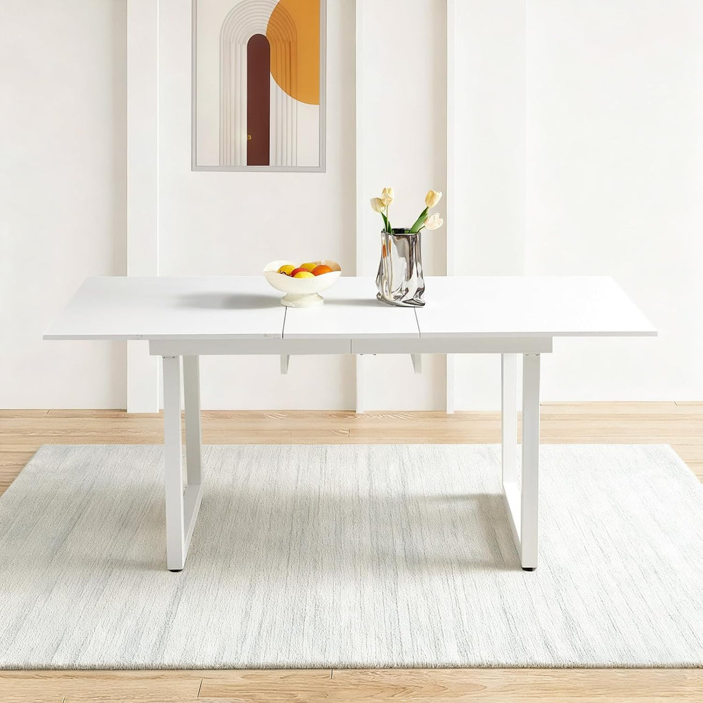Extendable Dining Table for 4-6 People,70.86''Modern Space-Saving Kitchen Table with Metal Legs,Foldable Rectangular Conference Table for Living Room & Kitchen Meetings(White)
