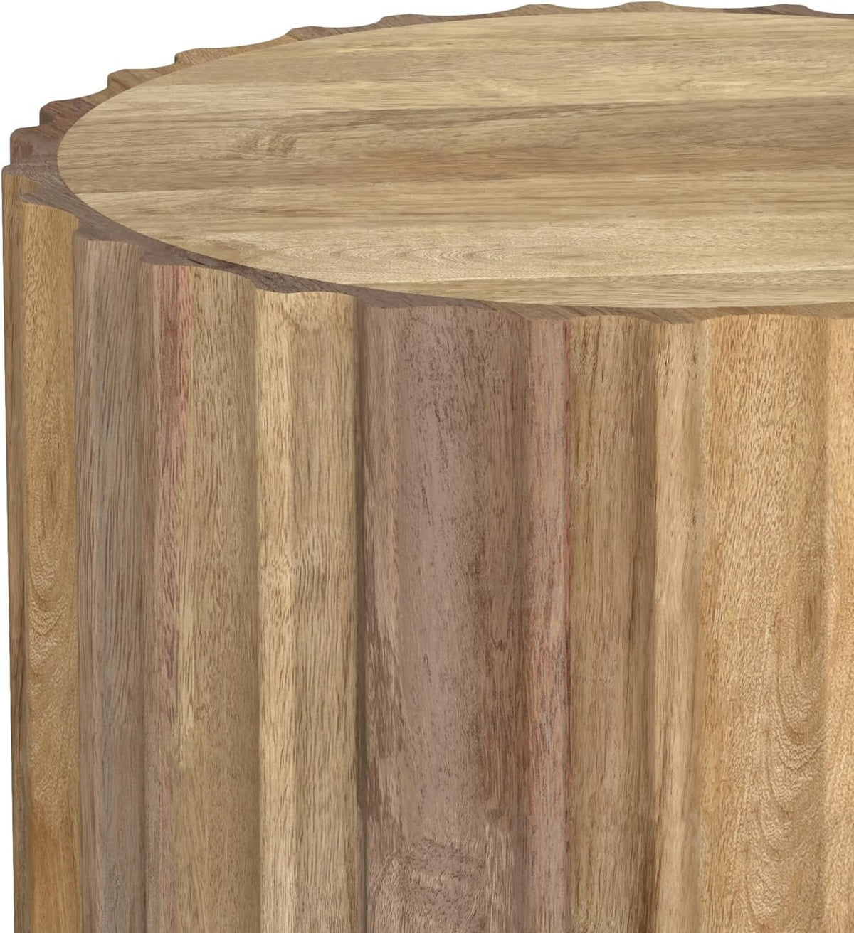 SIMPLIHOME Rolf Side Table - 16 inch Wide Solid Mango Wood End Table in Natural, Boho Contemporary Accent Table for Living Room or Bedroom with Hand-carved Fluted Design, Assembled