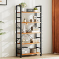 NEWBULIG Book Shelf 5 Tier Modern Bookcase Sturdy Metal Storage Organizer Books/CDs/Magazines Industrial Open Display Shelf for Bedroom Home Office Kitchen Living Room, Rustic
