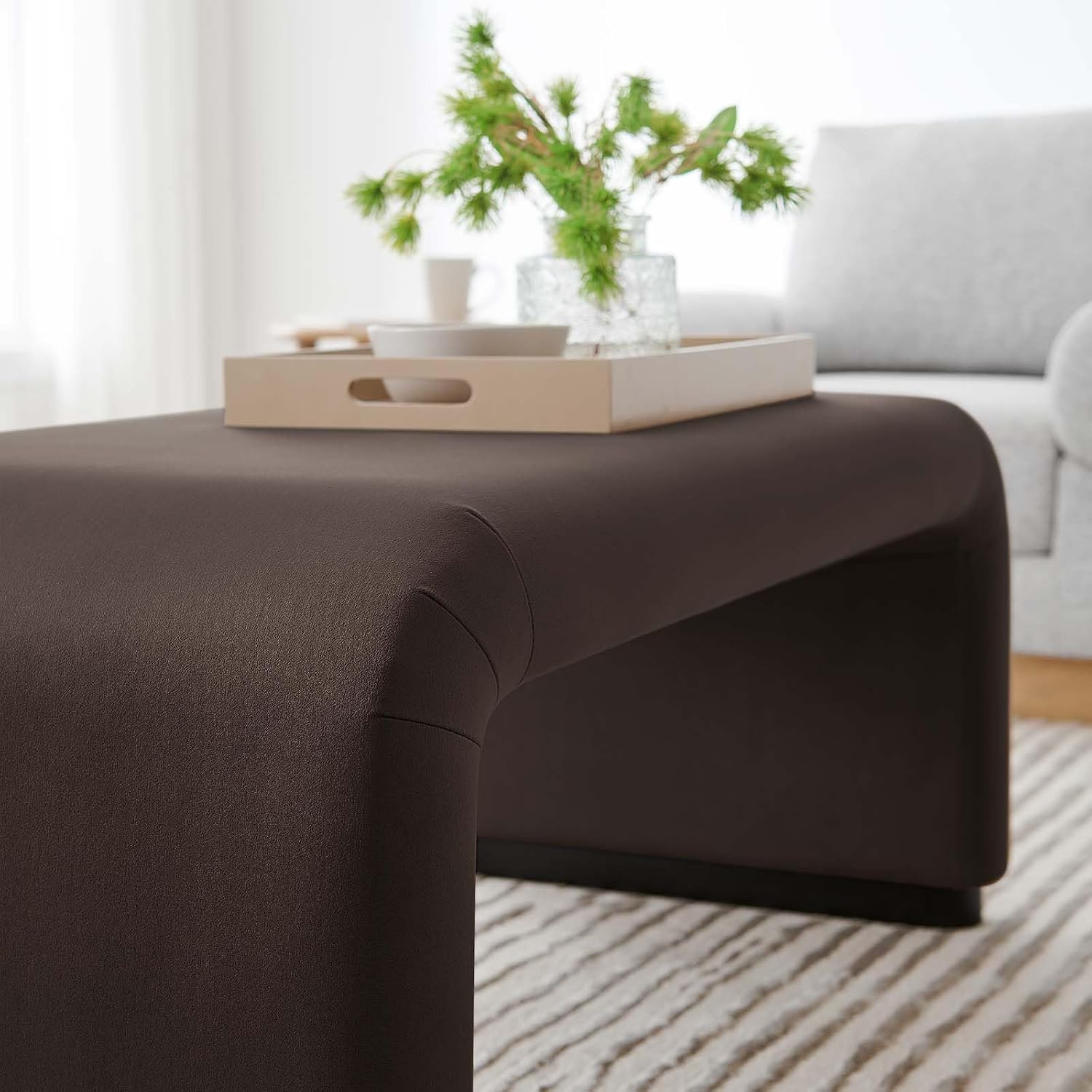 Modway EEI-6735-BLK-CHB Koda Performance Velvet Waterfall Ottoman, Black Chocolate Brown
