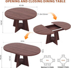 Extendable Dining Table, Round Kitchen Dining Room Dinner Table with for 4 6 8 People, Space Saving Modern Oval Expandale Furniture with Storage and Pedestal for Kitchen Living Room (Brown)