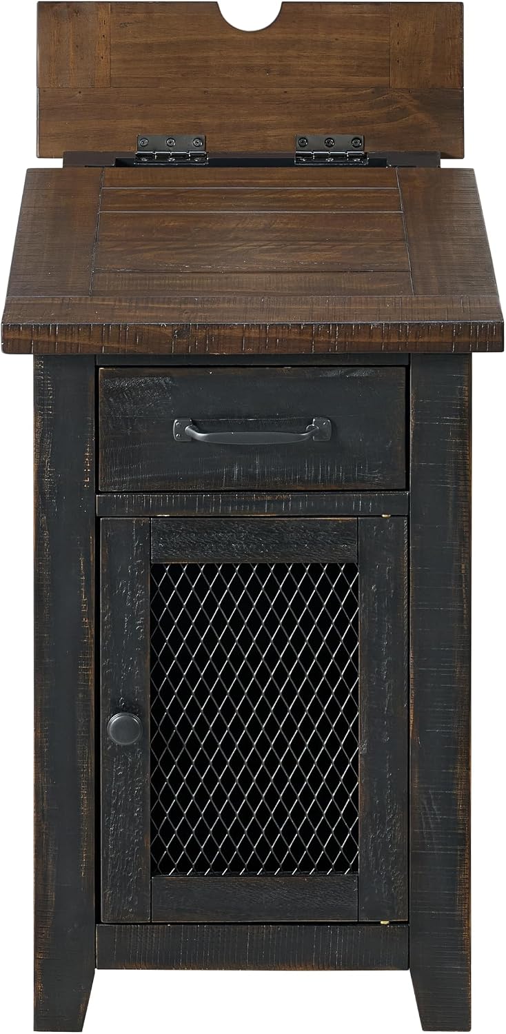 Martin Svensson Home Solid Wood Black and Brown Rustic Chairside End Table with Power and Storage