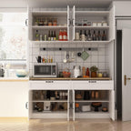 AIEGLE Large Kitchen Pantry Cabinet Set with Wall Mounted Storage Sideboard, Freestanding Wall Storage Cabinet with Shelves, 8 Doors & 2 Drawers, Utility Console Dining Cupboard, White 63" W