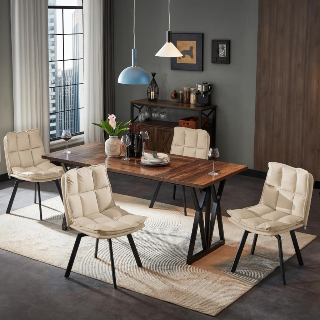 Susalt Swivel Dining Chairs Set of 4, Upholstered Dining Room Chairs, Leather Kitchen Chairs with Metal Feet, Double-Layer Foam Dinner Chair for Dining Room, and Kitchen, Off White and Black