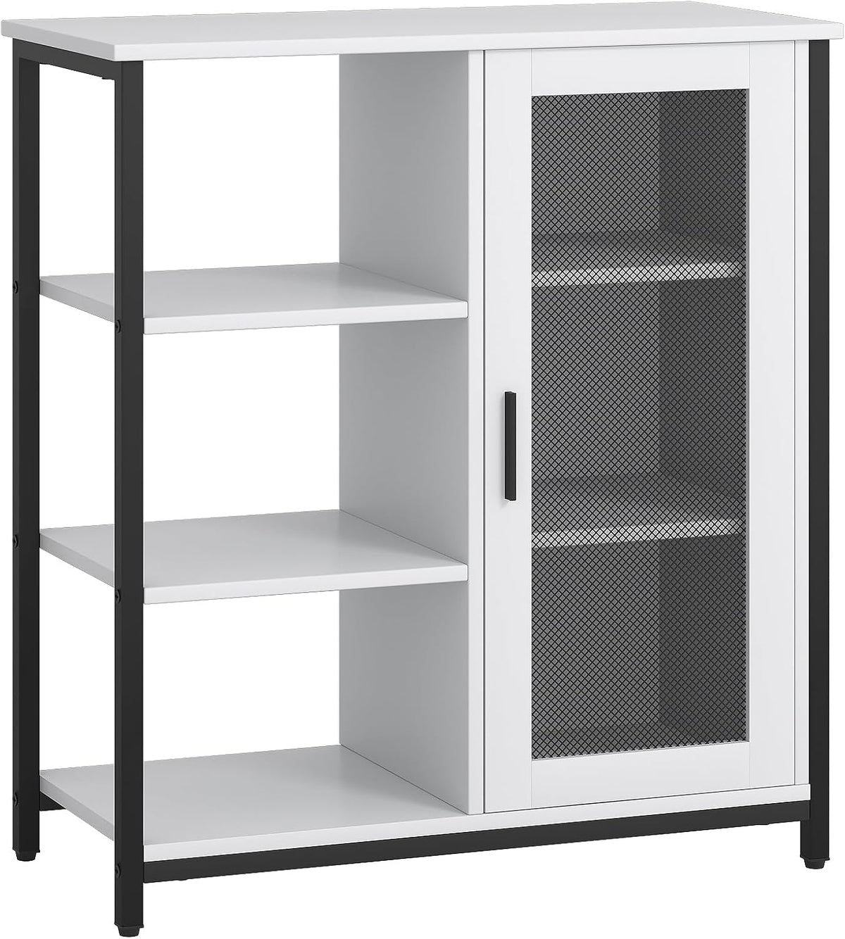 LVSOMT Coffee Bar Cabinet with Adjustable Shelves and Door, Rustic White | 27.5'' Small Coffee Station with Table, Mini Sideboard Buffet, Iron Wood Frame, 3-Tier, for Tea, Dishes, Snacks, Home Kitchen