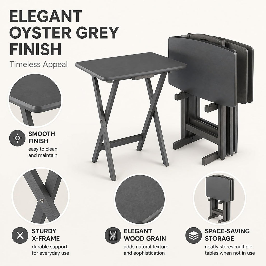 Ergode TV Tray Tables Set of 5 Folding X-Frame Oyster Gray