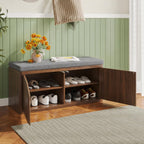 Shoe Cabinet Bench with Cushion,Double Layered Wooden Shoe Bench with Soft Cushion,Shoe Rack for Entryway,Bedroom,Living Room (Walnut Sturdy Entryway Bench)