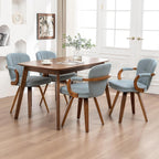 Swivel Dining Chairs with Arms | Mid Century Modern Blue Faux Leather Kitchen Chairs,Bentwood Side Chairs,Ergonomic Wood Accent Chair No Wheels 1PCS