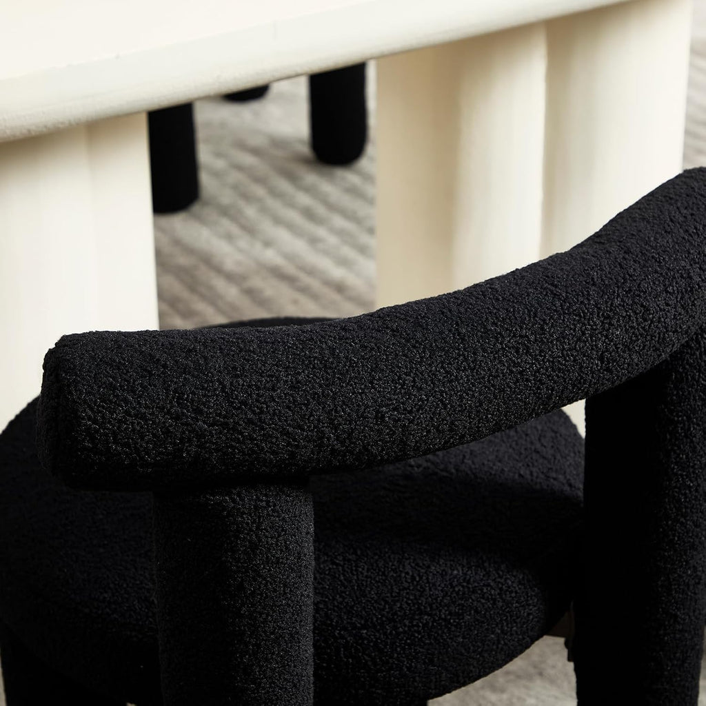 Black Sherpa Dining Chairs Set of 2, Armless Upholstered Boucle Kitchen Chairs with Backs Comfy Accent Side Chair for Living Room, Dining Room, Reception