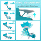 #WEJOY Beach Chair with Canopy Shade, Reclining Adjustable 4 Position, Lay Flat Lightweight Folding Portable Aluminum Chair with Backpack Straps,Padded headrest, Heavy Duty 400lbs Lawn Chair for Beach