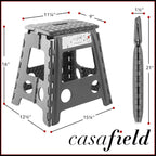 Casafield 16" Folding Step Stool with Handle (Set of 2), Gray - Portable Collapsible Small Plastic Foot Stool for Adults - Use in the Kitchen, Bathroom and Bedroom