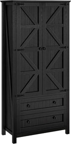 YITAHOME 64.5" Tall Kitchen Pantry Cabinet, Farmhouse Pantry Storage Cabinet with 2 Drawers & Adjustable Shelves, Ideal for Living Room, Kitchen or Hallway, Oak Black