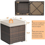 MEDIMALL Patio Wicker Ottoman Set of 2, Multipurpose Outdoor Footstool w/Removable Cushions, Rattan Side Table w/Storage, Footstool Ottoman Seat for Garden, Backyard, Poolside (Beige)